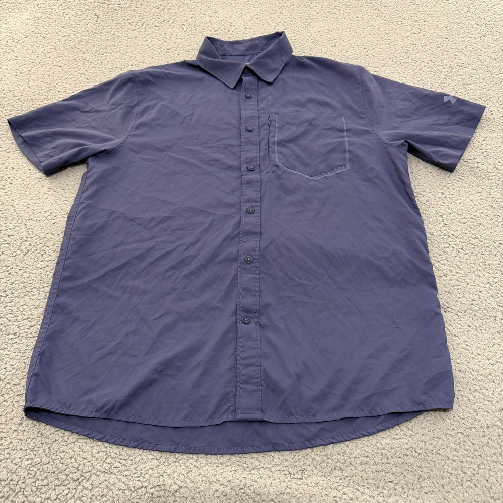Under Armour Shirt Mens HeatGear Short Sleeve Button Up Blue Fitted Large